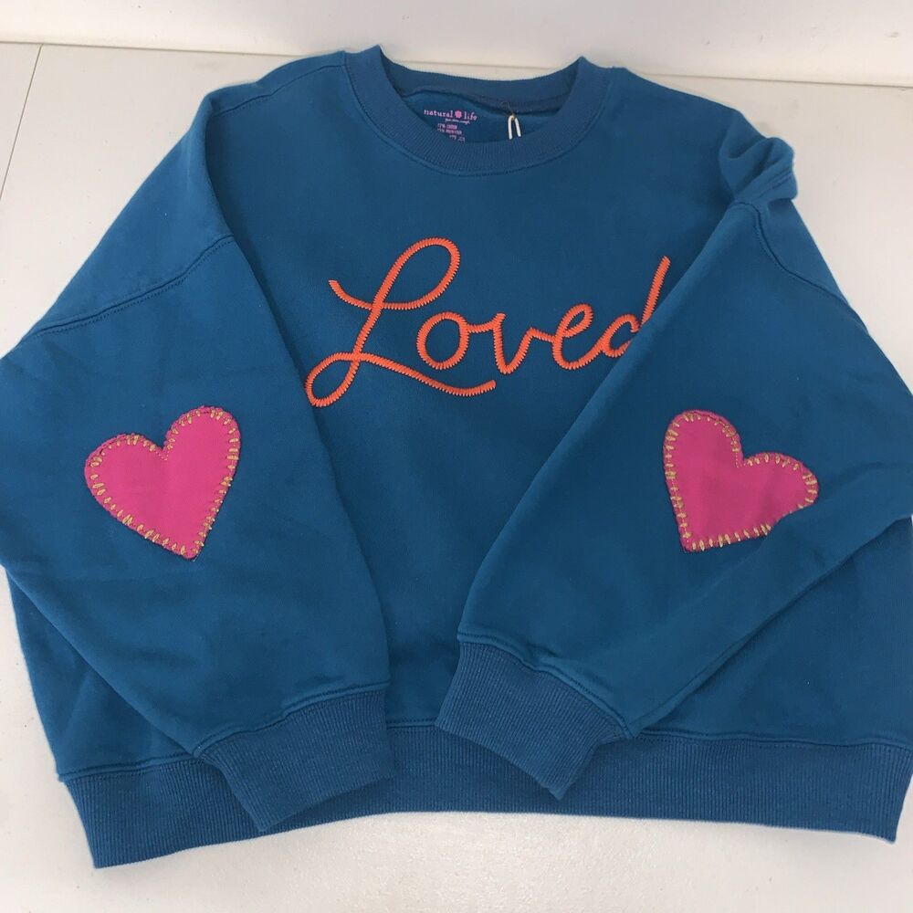 NWT Natural Life Boxy Embroidered “Loved” ❤️ On Sleeves Sweatshirt Oversized Med - Picture 10 of 11